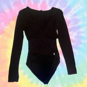 Black Express Wrap Cut Out Long Sleeve Bodysuit